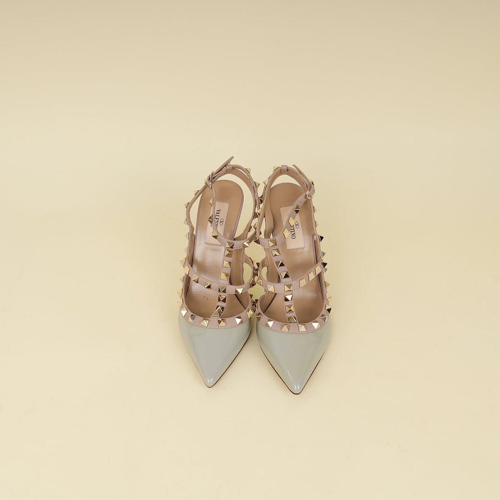 Valentino Light Grey Rockstud Caged 100 Pumps 36.5