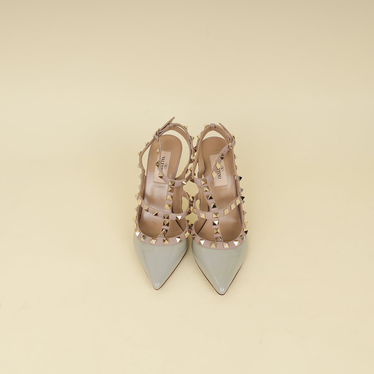 Valentino Light Grey Rockstud Caged 100 Pumps 36.5