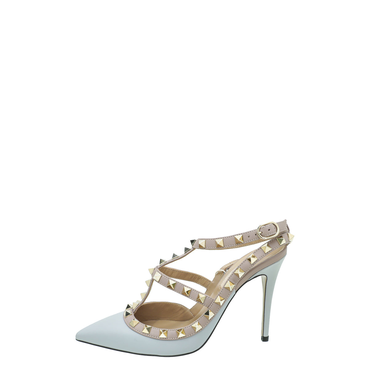 Valentino Pale Grayish Blue Rockstud Caged Ankle Strap Pumps 36