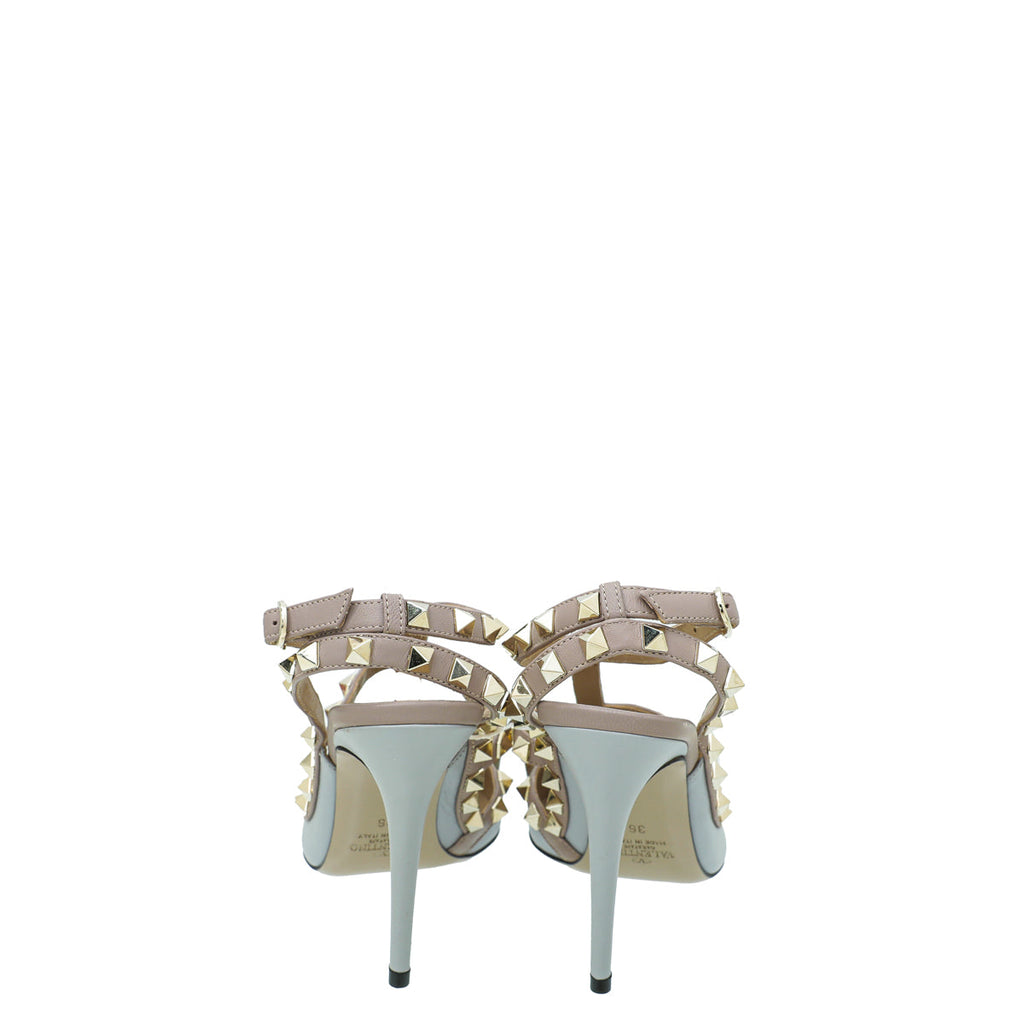 Valentino Pale Grayish Blue Rockstud Caged Ankle Strap Pumps 36