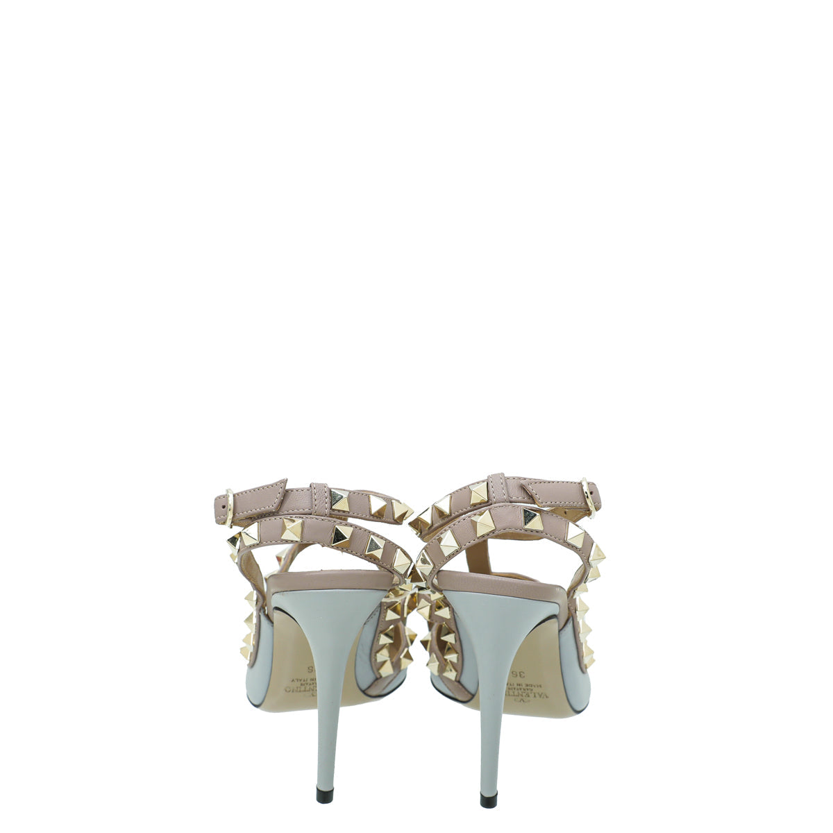 Valentino Pale Grayish Blue Rockstud Caged Ankle Strap Pumps 36