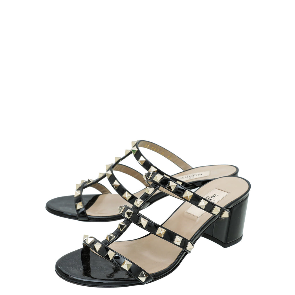 Valentino Black Rockstud Block Heeled Mules 36