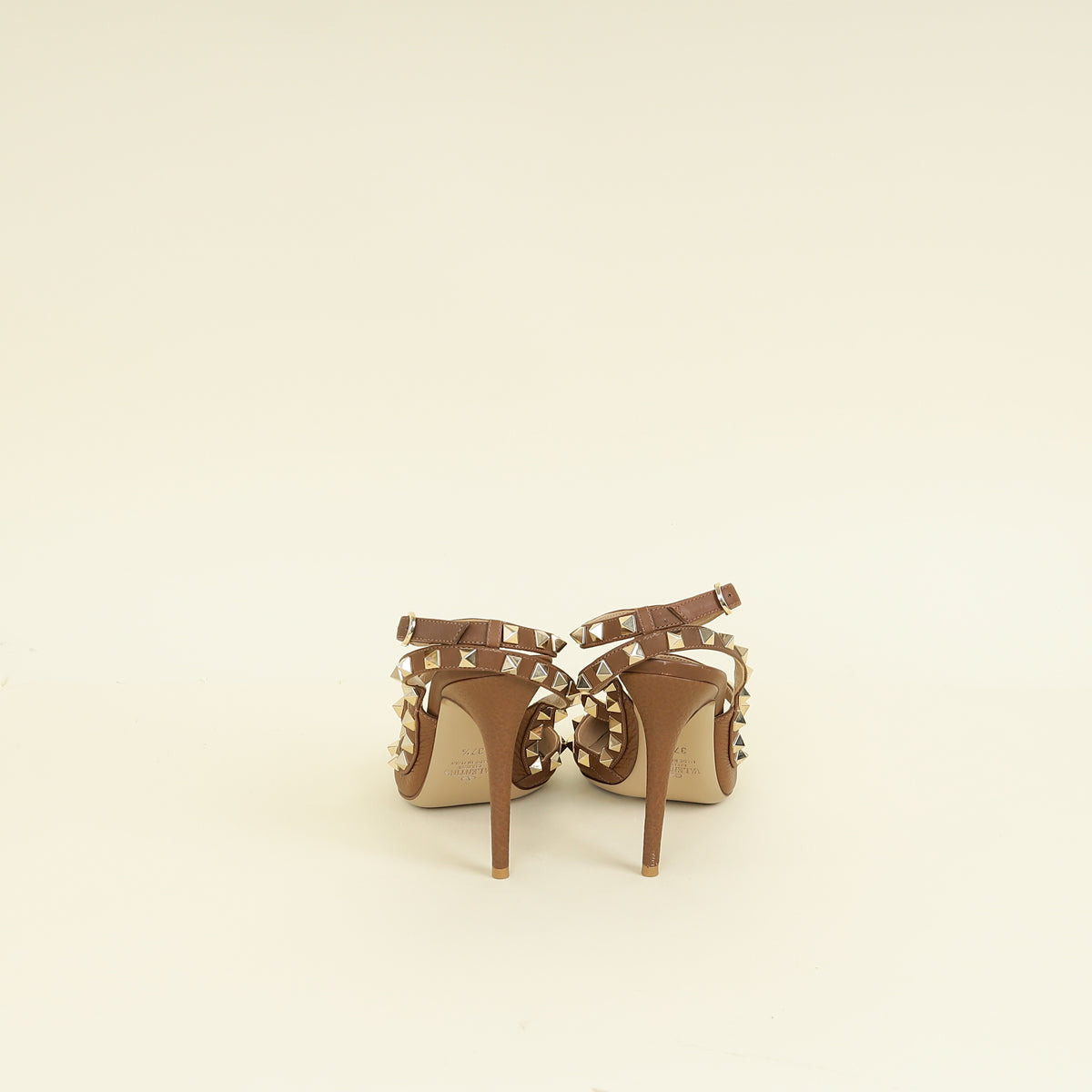 Valentino Brown Rockstud Caged Ankle Strap Pump 37.5