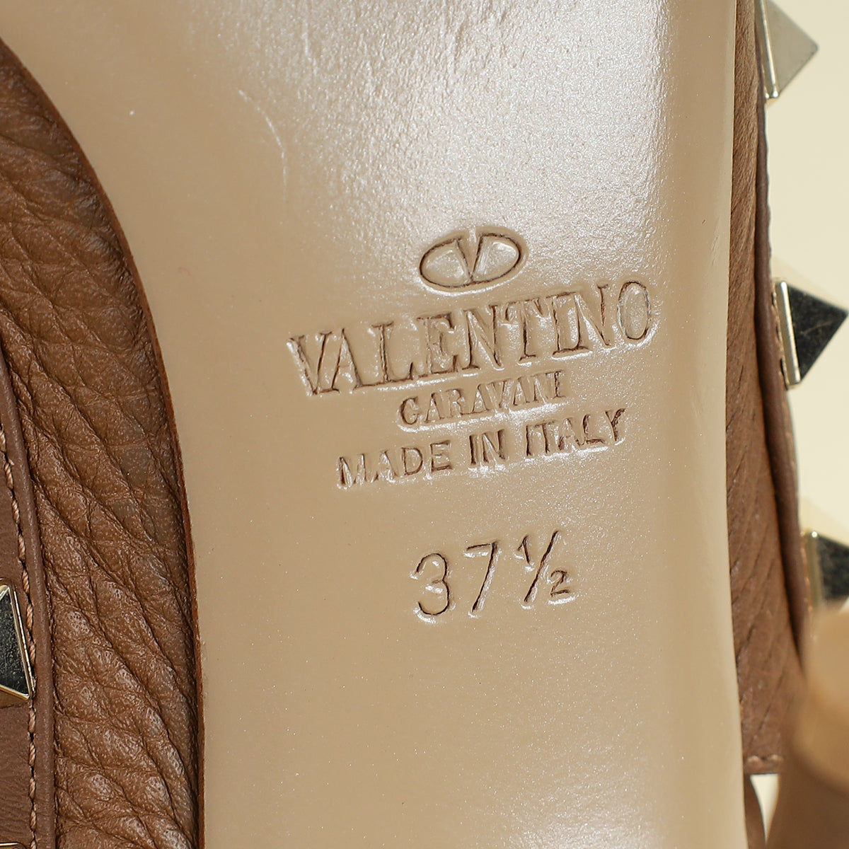 Valentino Brown Rockstud Caged Ankle Strap Pump 37.5