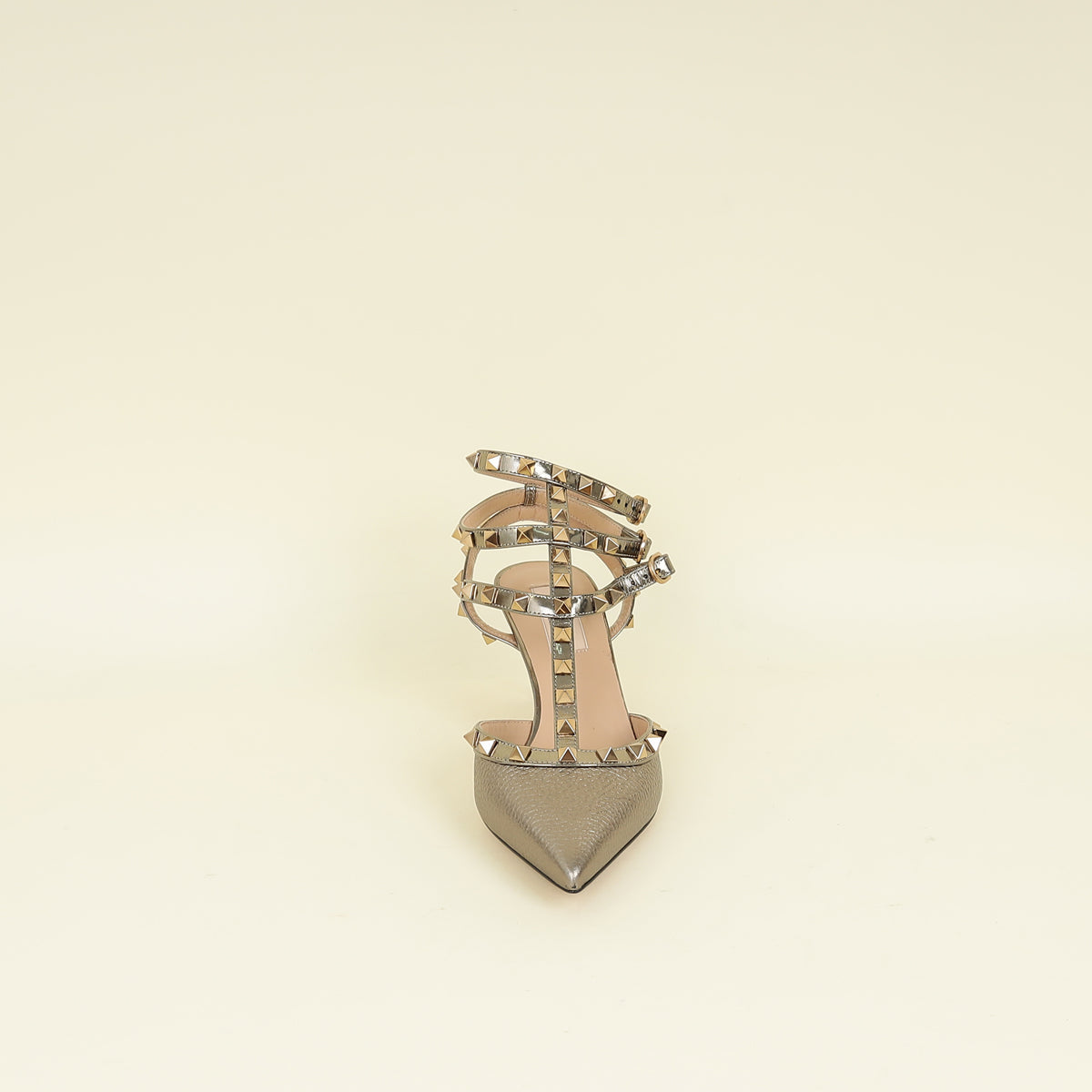 Valentino Metallic Bronze Rockstud Caged Ankle Strap Pumps 37.5