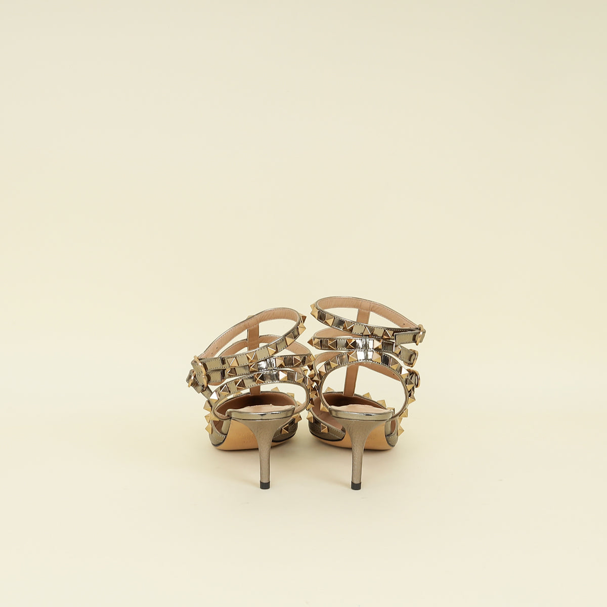 Valentino Metallic Bronze Rockstud Caged Ankle Strap Pumps 37.5