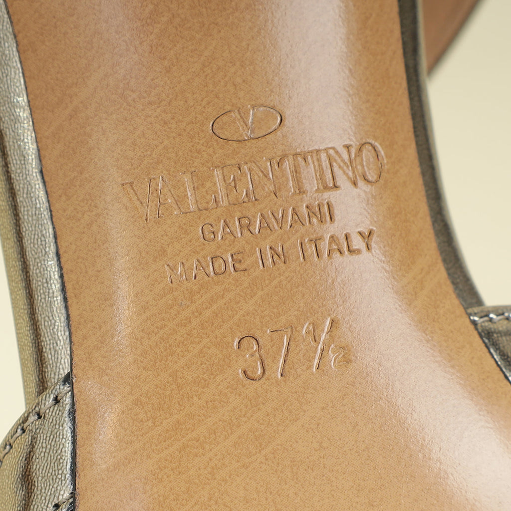 Valentino Metallic Bronze Rockstud Caged Ankle Strap Pumps 37.5