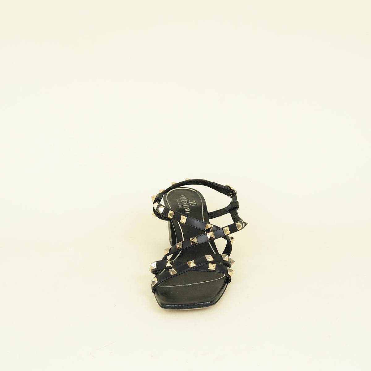 Valentino Black Rockstud Criss Cross Block Heeled Sandals 37.5