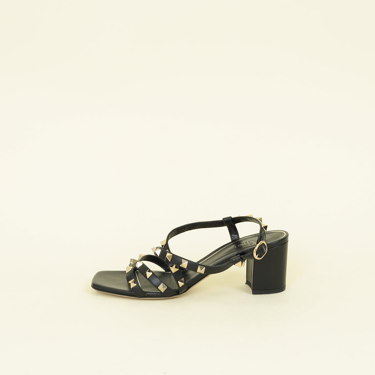 Valentino Black Rockstud Criss Cross Block Heeled Sandals 37.5