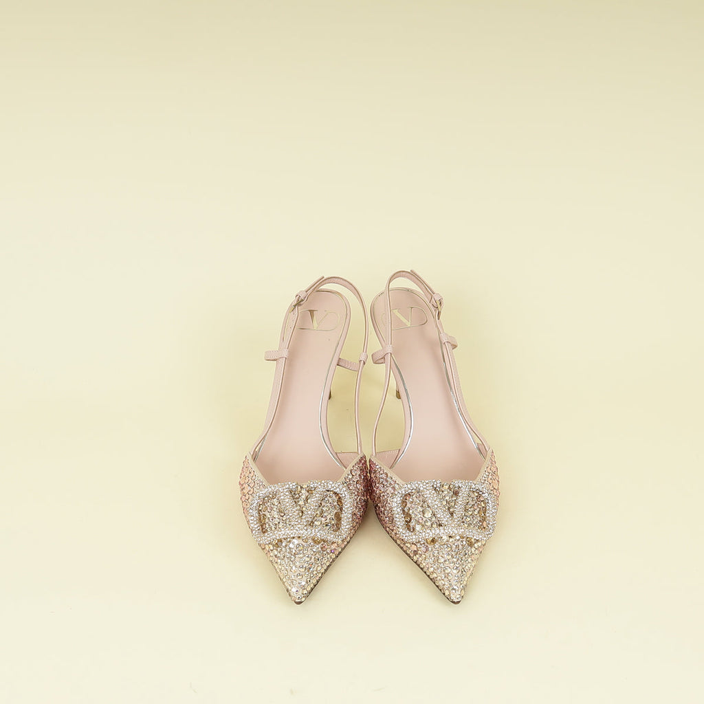 Valentino Bicolor VLogo Signature Embellished Slingback Pumps 37.5
