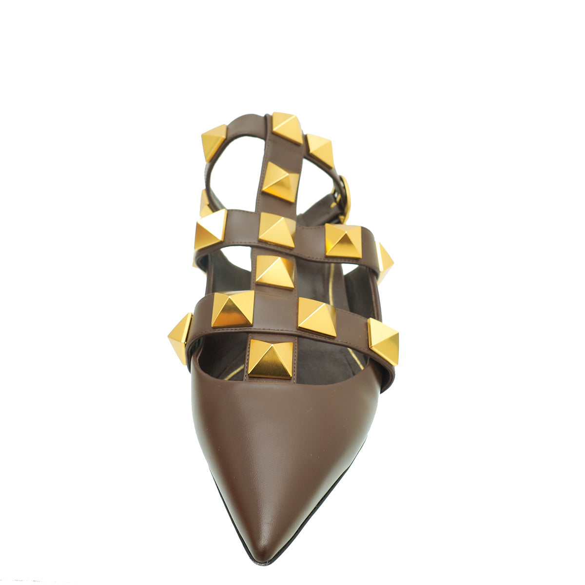 Valentino Chocolate Brown Roman Studs Ankle Strap Flat Sandals 37.5