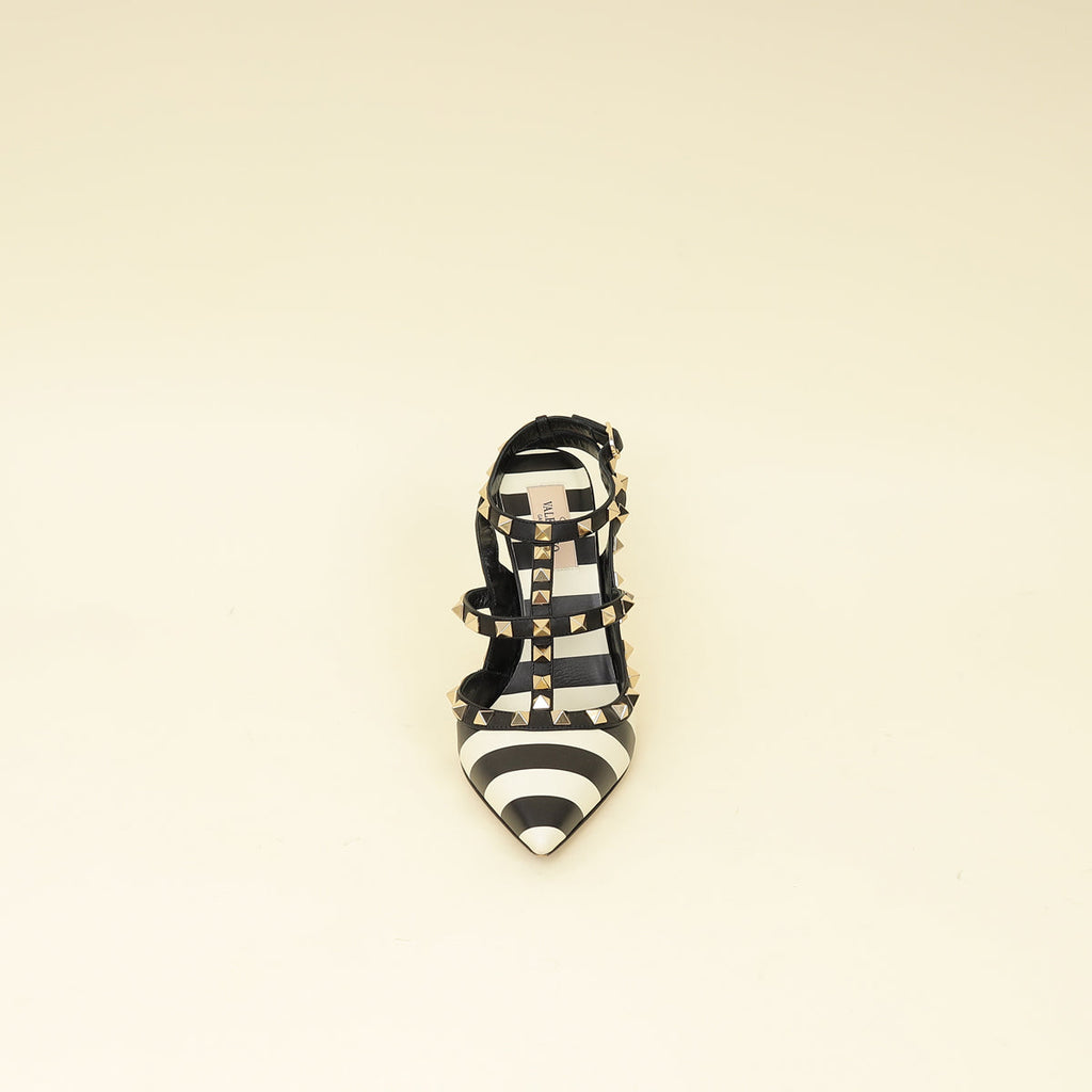 Valentino Bicolor Striped Rockstud Caged Pumps 37.5