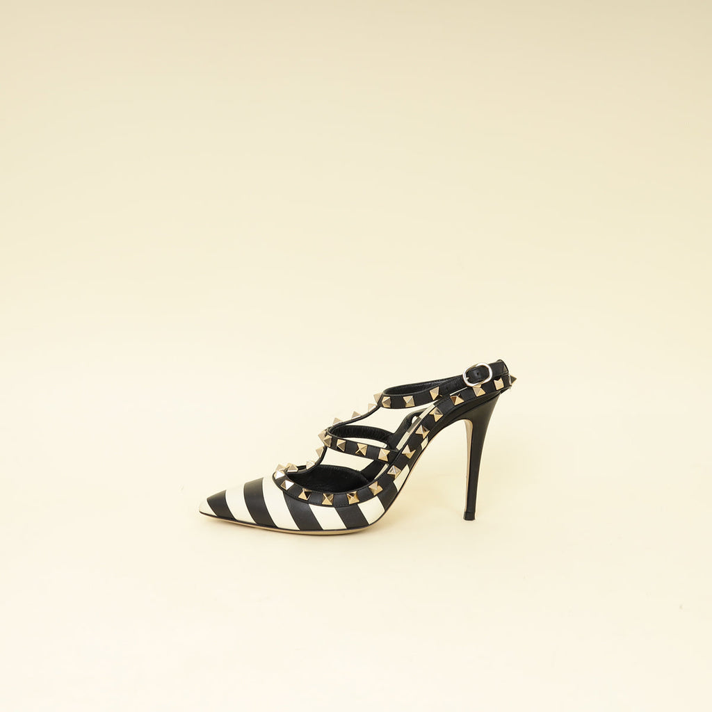 Valentino Bicolor Striped Rockstud Caged Pumps 37.5