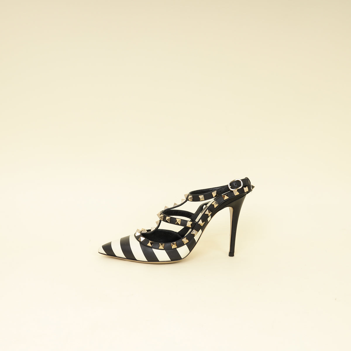 Valentino Bicolor Striped Rockstud Caged Pumps 37.5