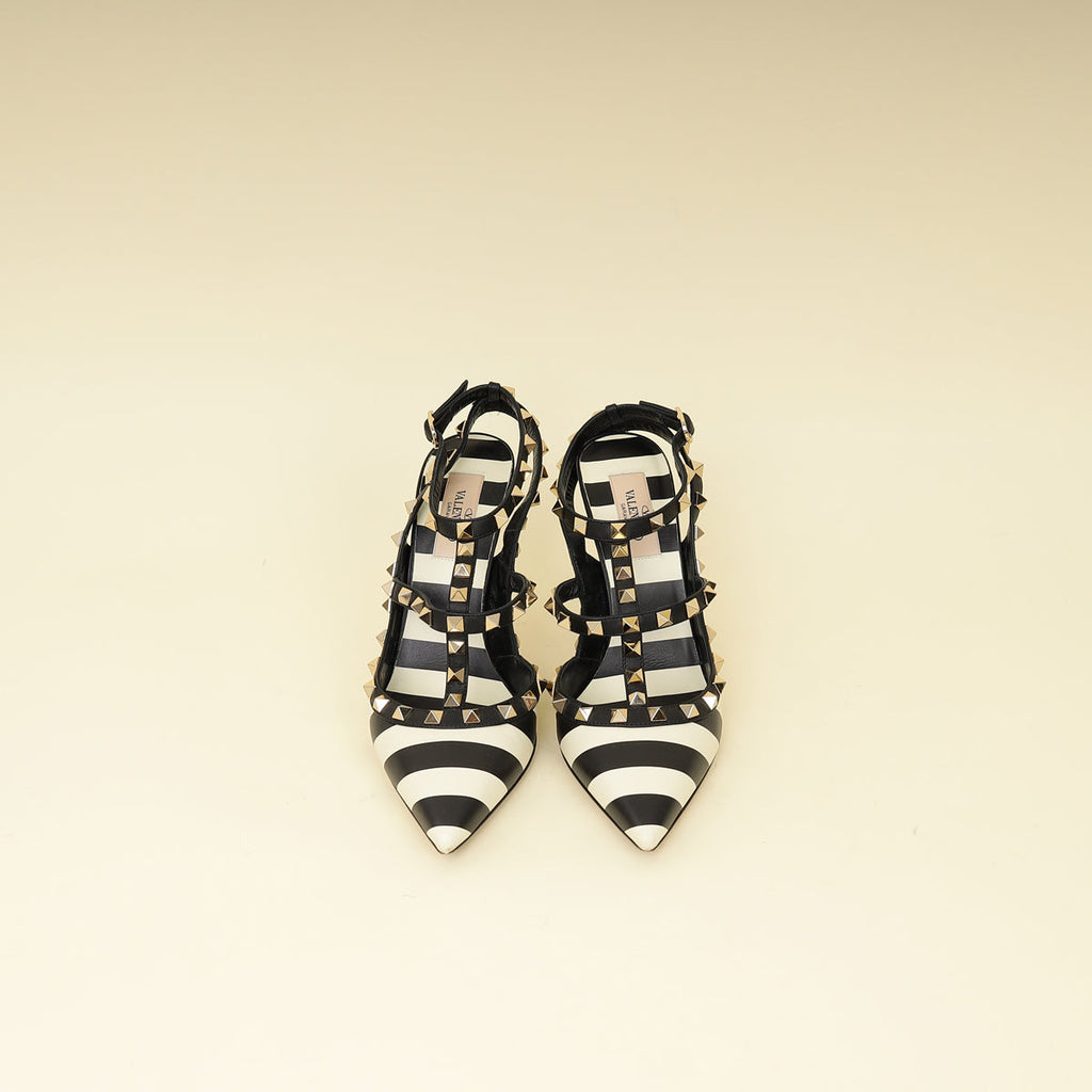 Valentino Bicolor Striped Rockstud Caged Pumps 37.5