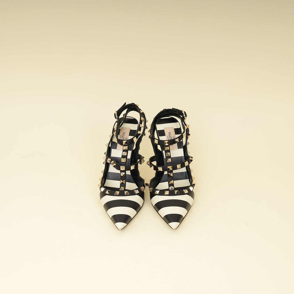 Valentino Bicolor Striped Rockstud Caged Pumps 37.5