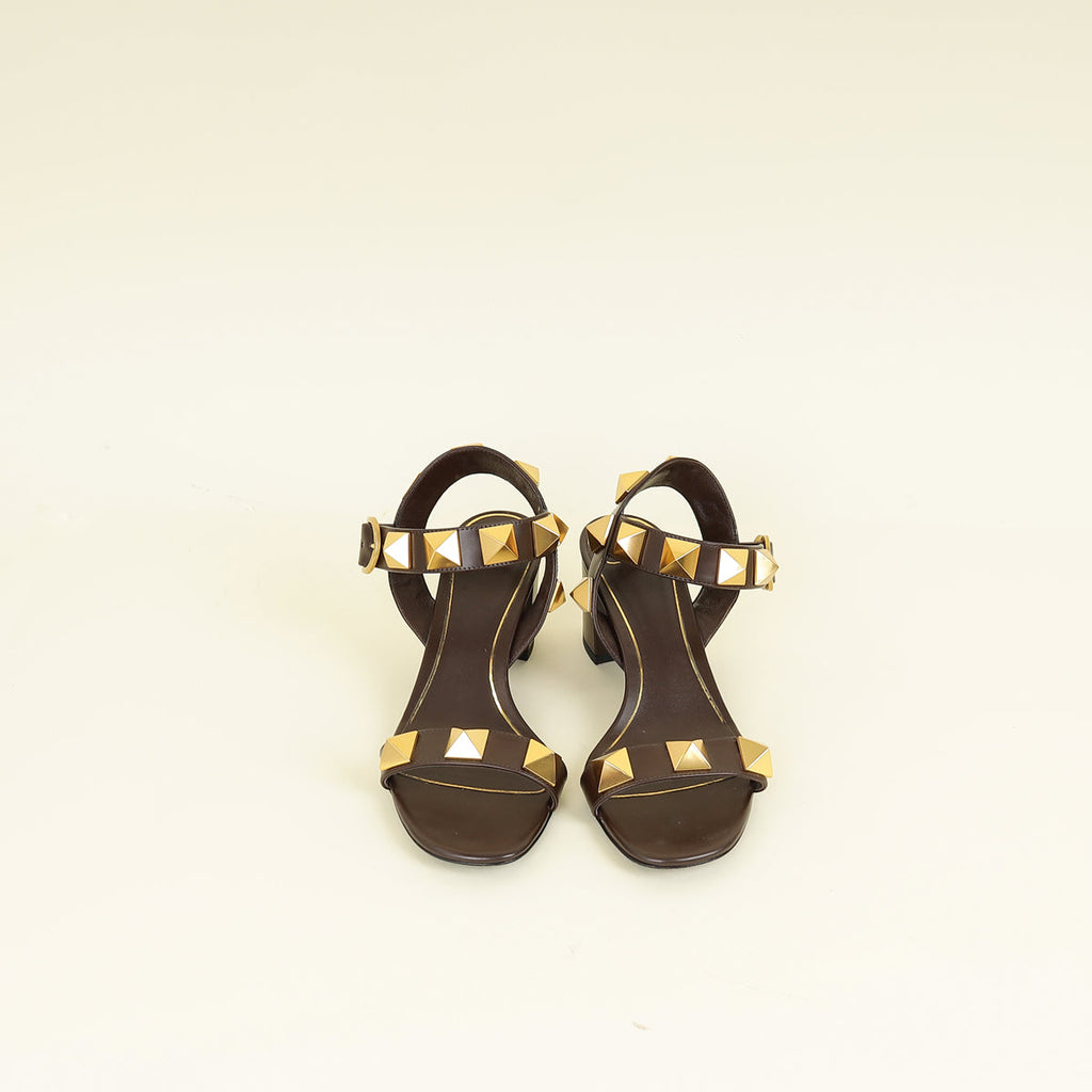 Valentino Brown Roman Stud Sandals 37