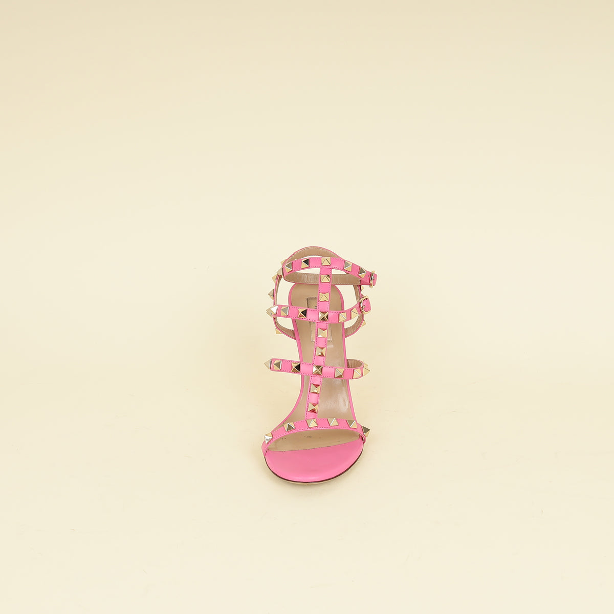 Valentino Pink CC Rockstud Ankle Strap Caged Sandal 37