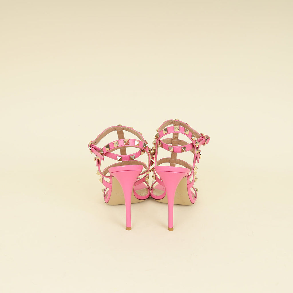 Valentino Pink CC Rockstud Ankle Strap Caged Sandal 37