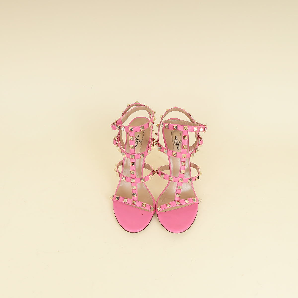 Valentino Pink CC Rockstud Ankle Strap Caged Sandal 37