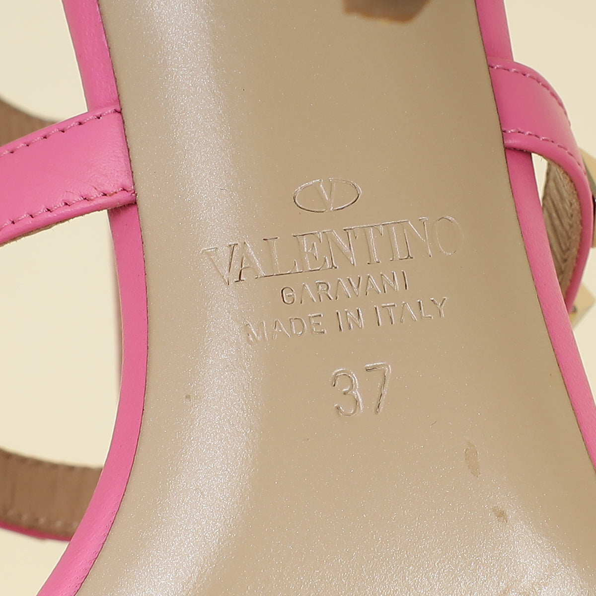 Valentino Pink CC Rockstud Ankle Strap Caged Sandal 37