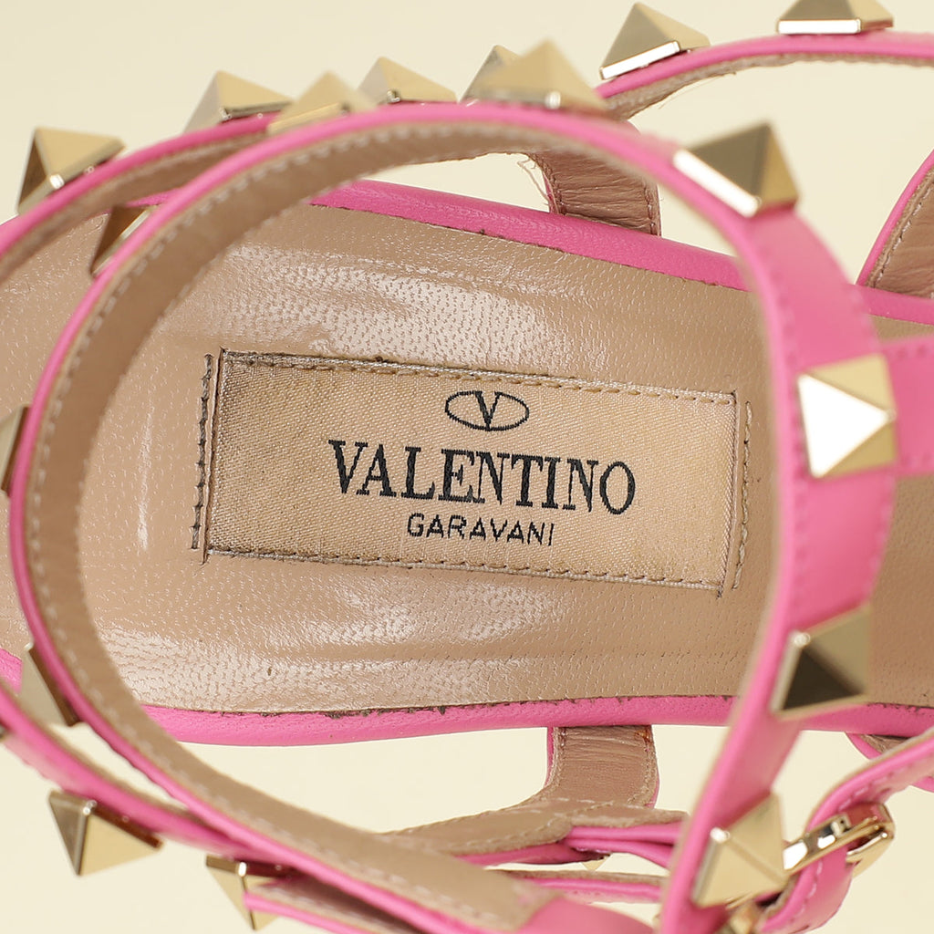 Valentino Pink CC Rockstud Ankle Strap Caged Sandal 37