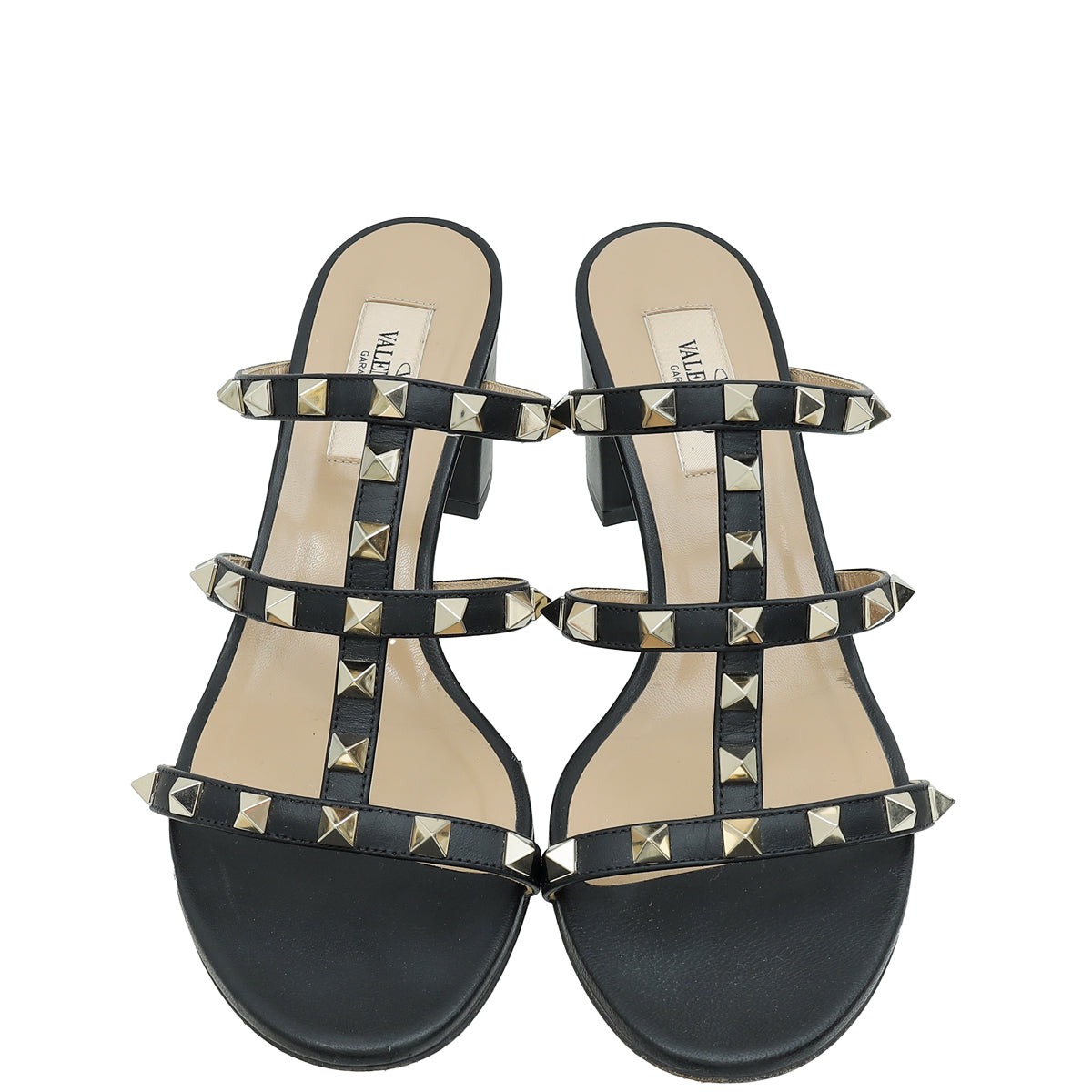 Valentino Black Rockstud Block Heeled Slide Sandals 37