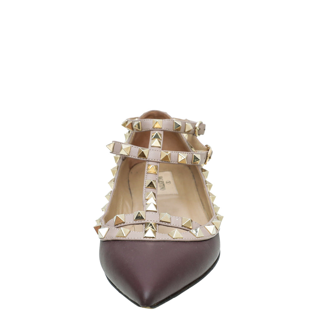 Valentino Bicolor Rockstud Caged Ballet Flats 37