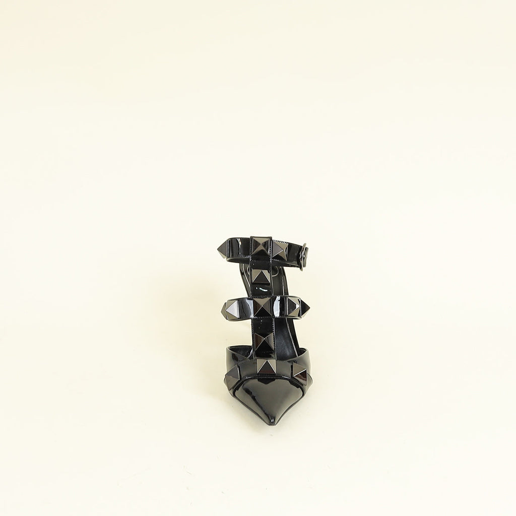 Valentino Black Roman Stud Ankle Strap Pump 37