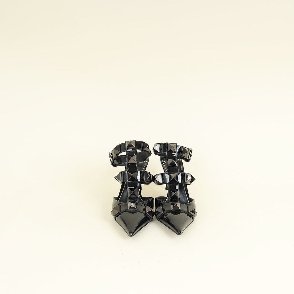Valentino Black Roman Stud Ankle Strap Pump 37