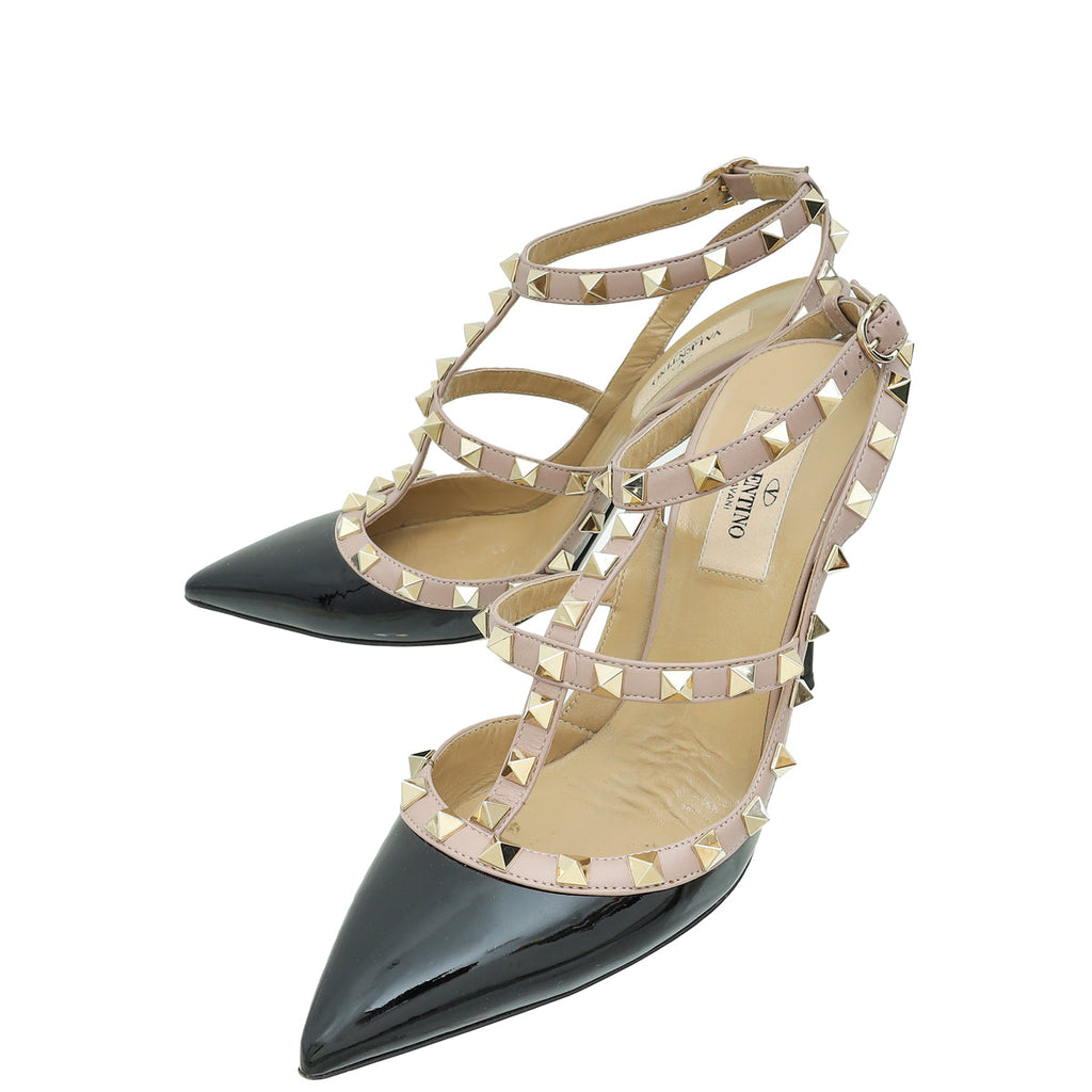 Valentino Bicolor Rockstud Caged Ankle Strap 100 Pumps 37