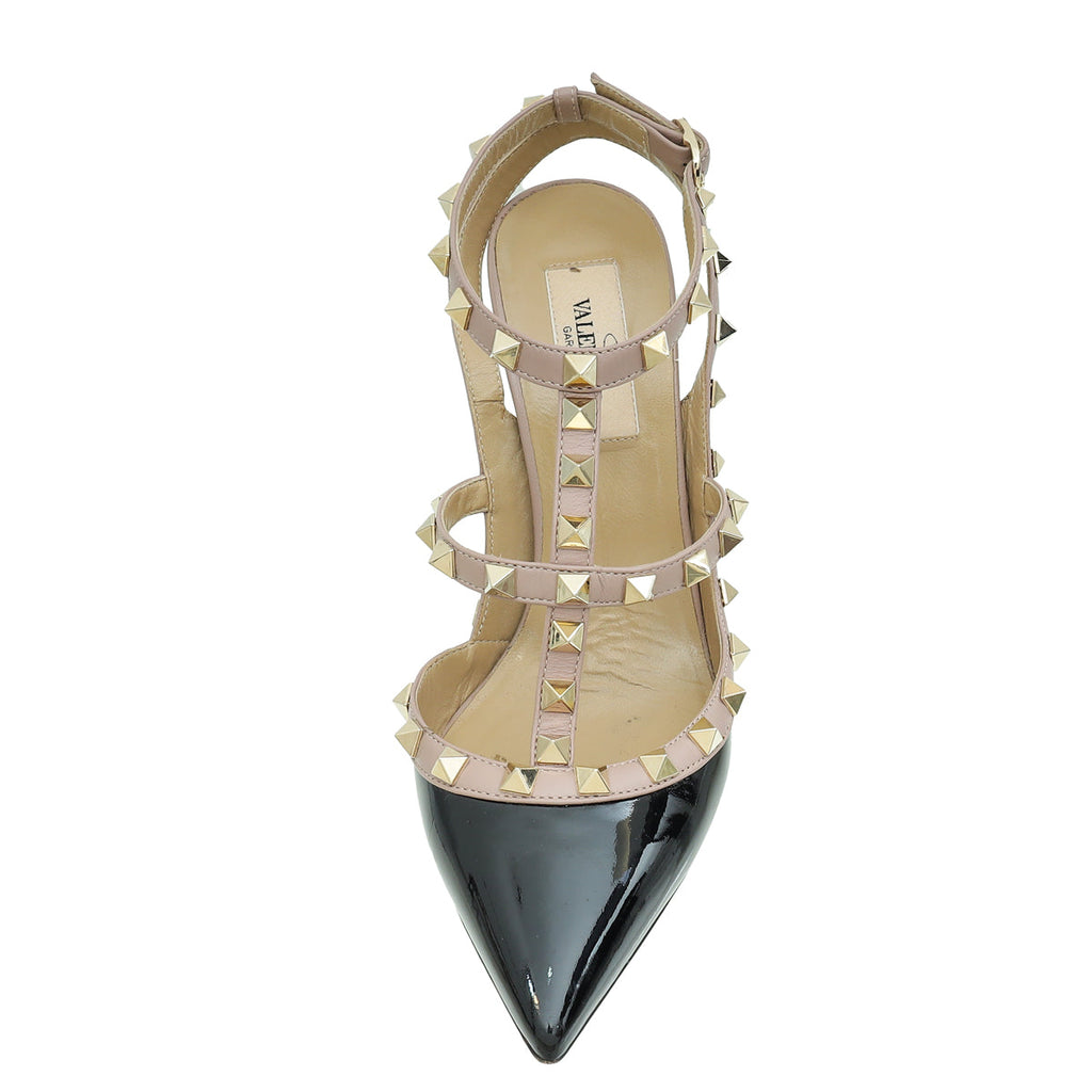 Valentino Bicolor Rockstud Caged Ankle Strap 100 Pumps 37