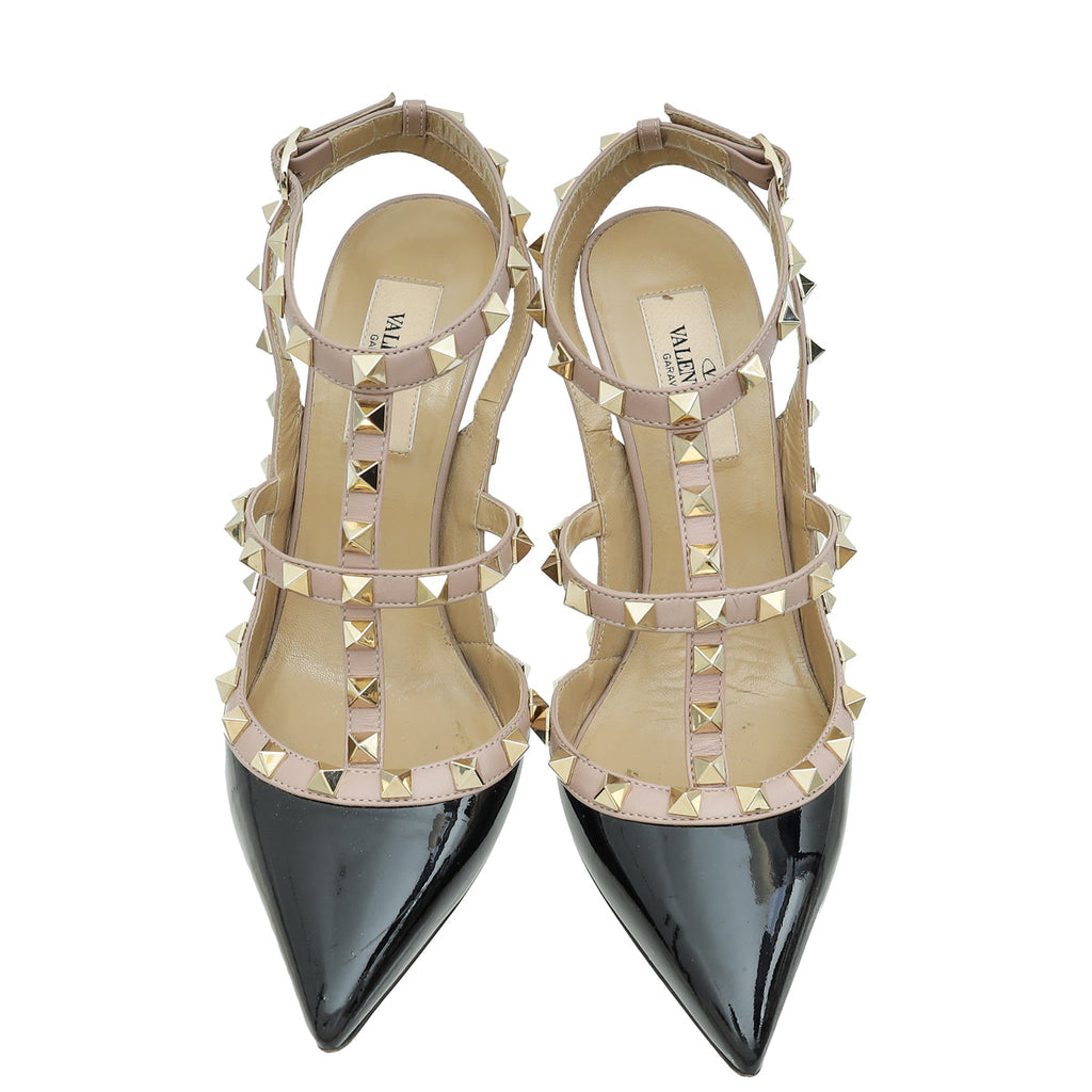 Valentino Bicolor Rockstud Caged Ankle Strap 100 Pumps 37