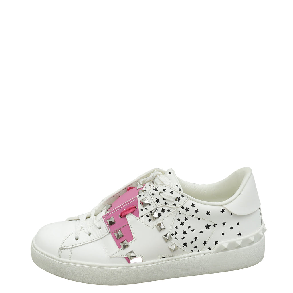 Valentino Bicolor Rockstud Star Print Open Sneaker 38.5