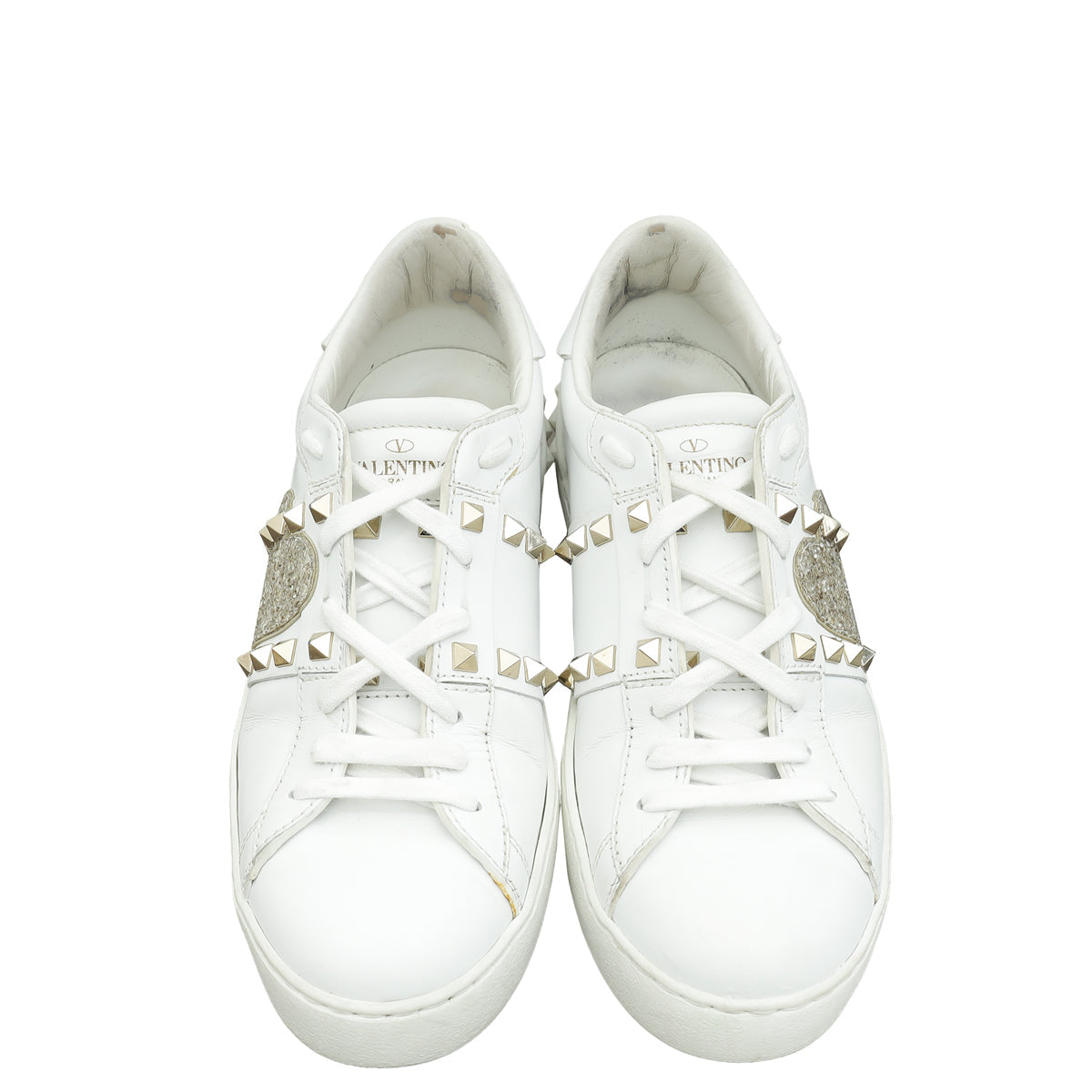 Valentino White Rockstud Heart Embroidered Untitled Open Sneaker 38.5