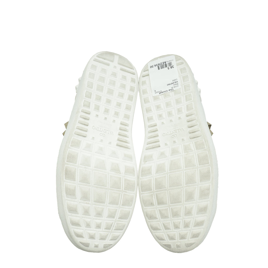 Valentino White Rockstud Heart Embroidered Untitled Open Sneaker 38.5