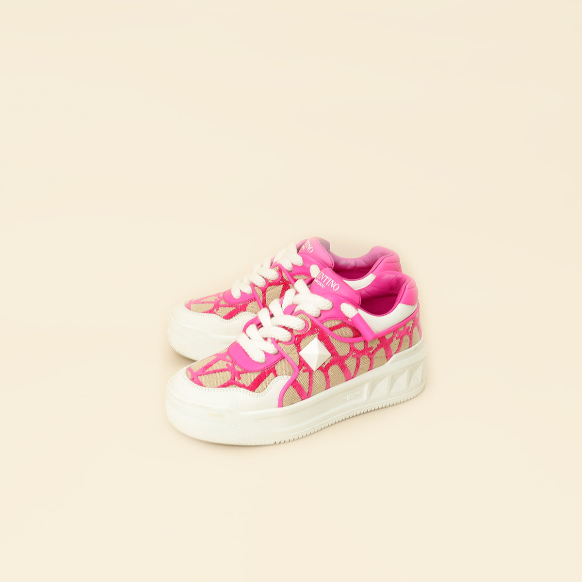 Valentino Bicolor One Stud XL Toile Iconographe Sneakers 38.5