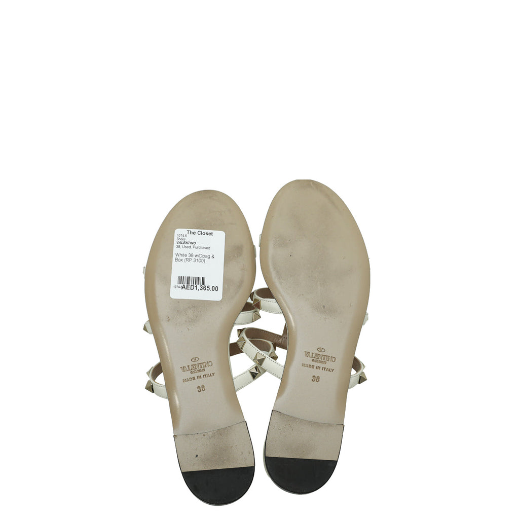 Valentino White Rockstud Flat Slides 38