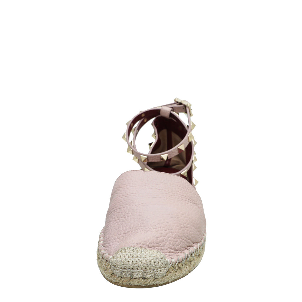 Valentino Light Pink Rockstud Ankle Strap Flat Espadrille 38
