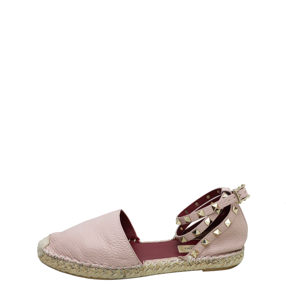 Valentino Light Pink Rockstud Ankle Strap Flat Espadrille 38