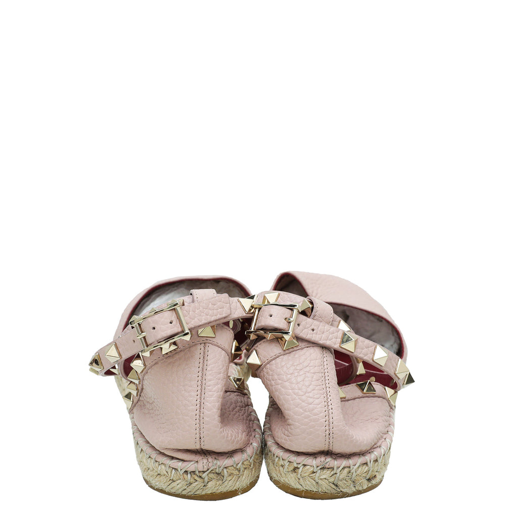 Valentino Light Pink Rockstud Ankle Strap Flat Espadrille 38