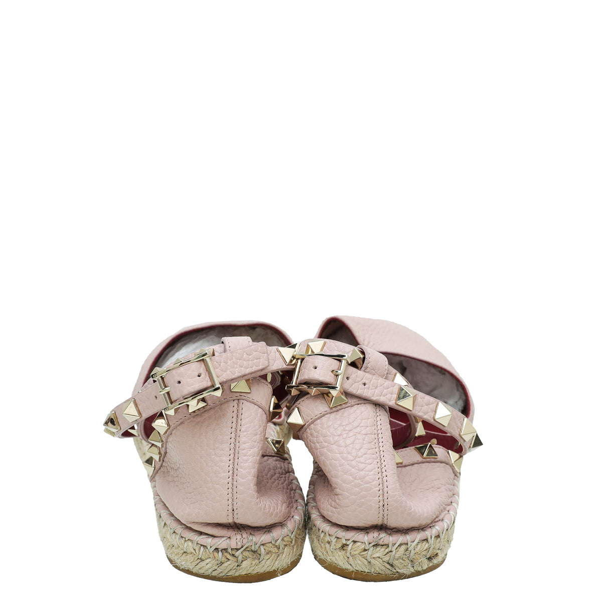 Valentino Light Pink Rockstud Ankle Strap Flat Espadrille 38