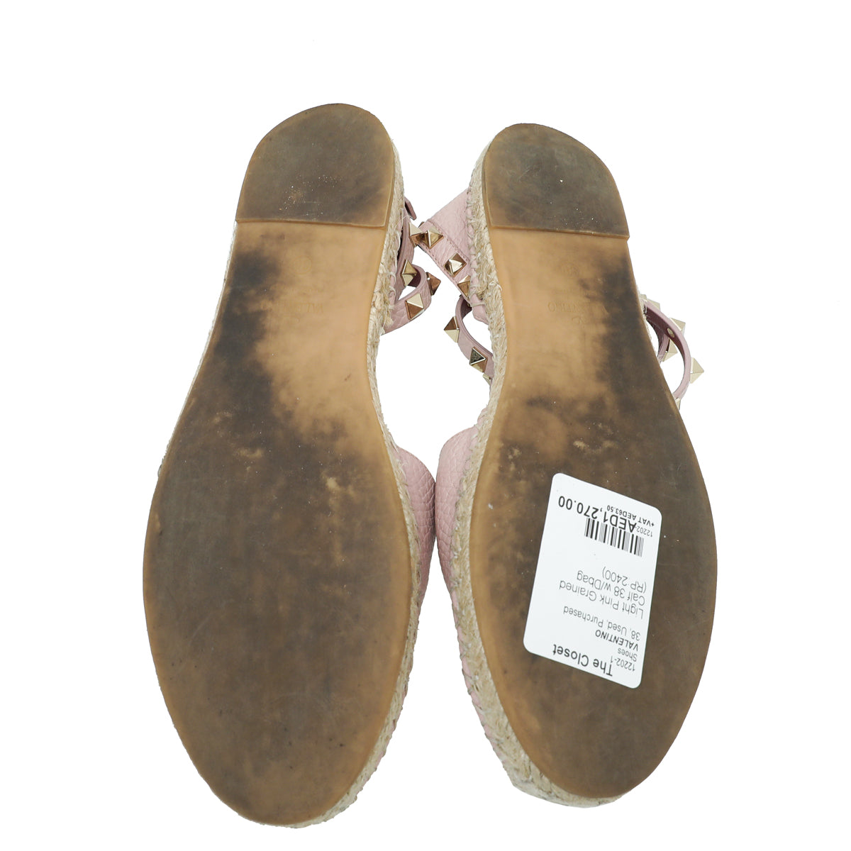 Valentino Light Pink Rockstud Ankle Strap Flat Espadrille 38