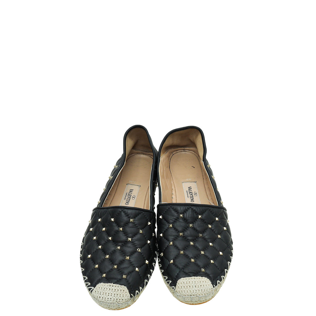 Valentino Black Rockstud Spike Espadrille Flats 38