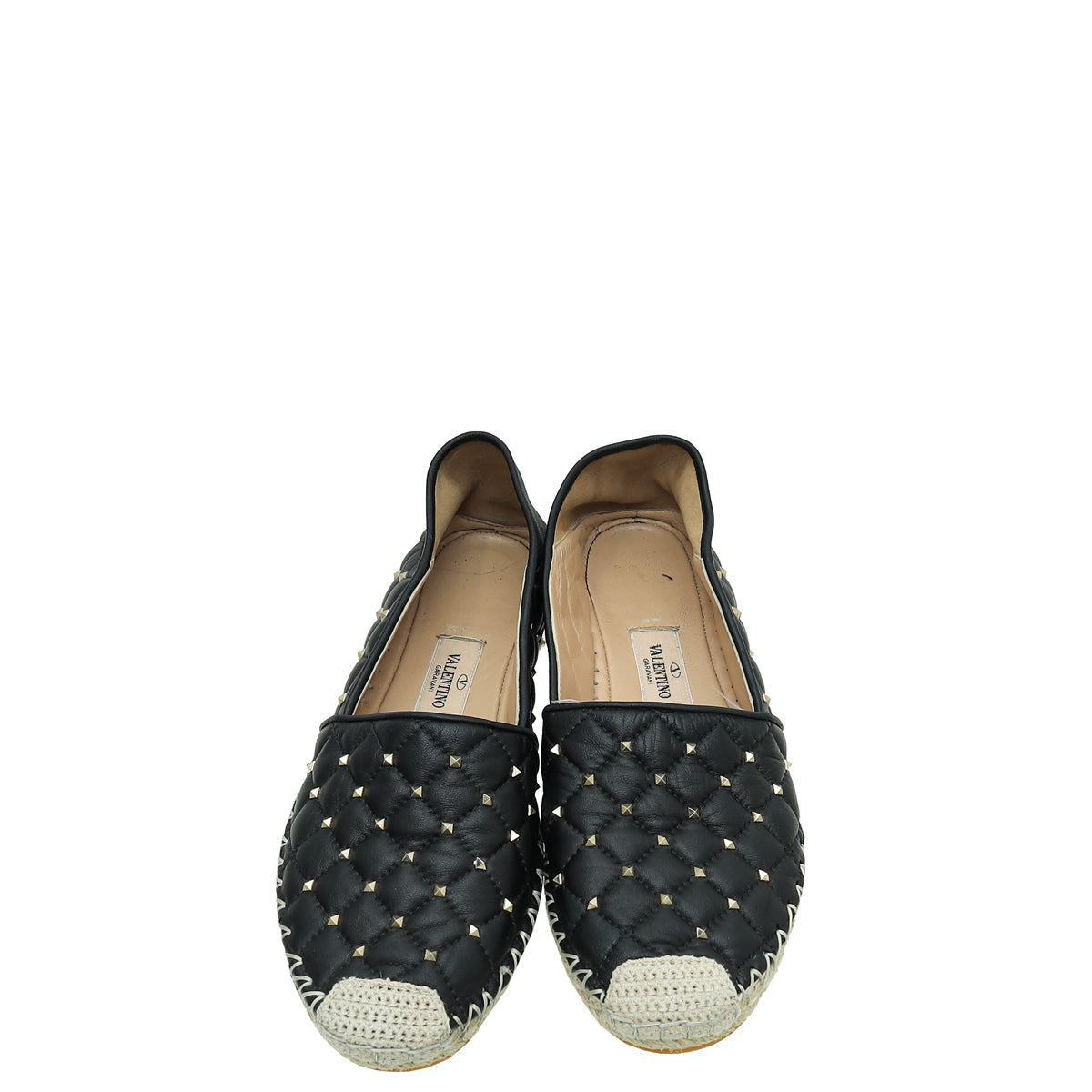 Valentino Black Rockstud Spike Espadrille Flats 38