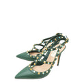 Valentino Green Rolling Rockstud Caged Ankle Strap Heels 38