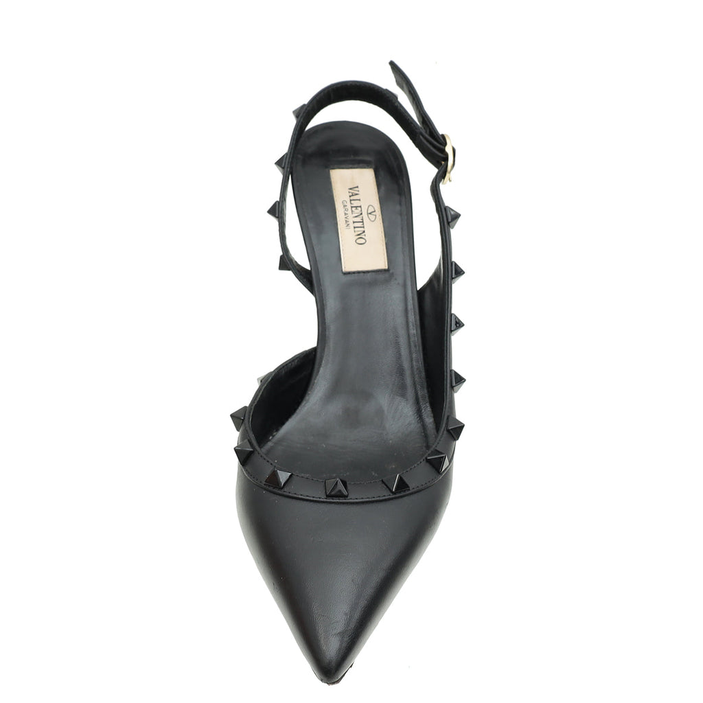 Valentino Black Rockstud Slingback Pump 38