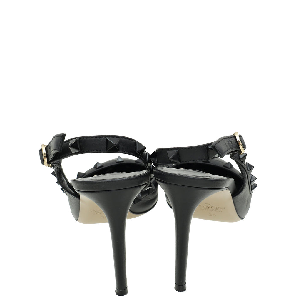 Valentino Black Rockstud Slingback Pump 38