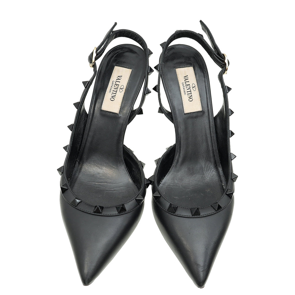 Valentino Black Rockstud Slingback Pump 38