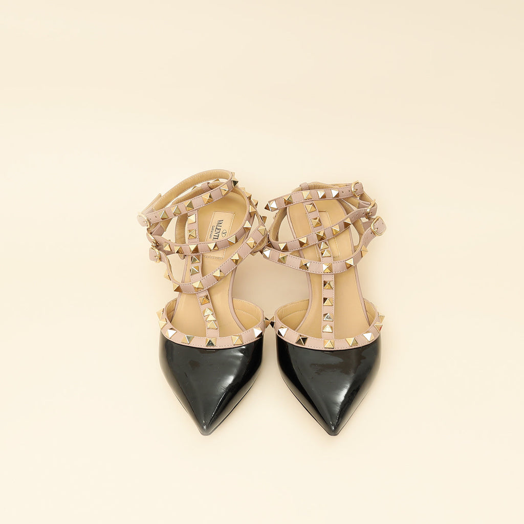 Valentino Black Rockstud Caged Ankle Strap Slingback Pump 38